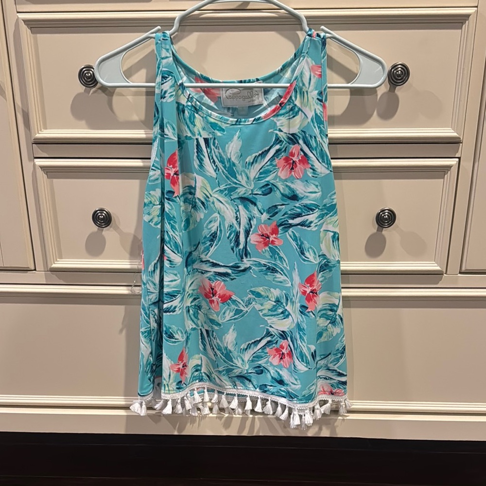 Pappagallo Teal and Coral Floral Tank Top